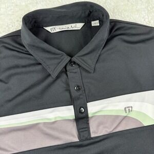 TravisMathew Mens Golf Polo Shirt XL Black Chest Stripe Short Sleeve Performance